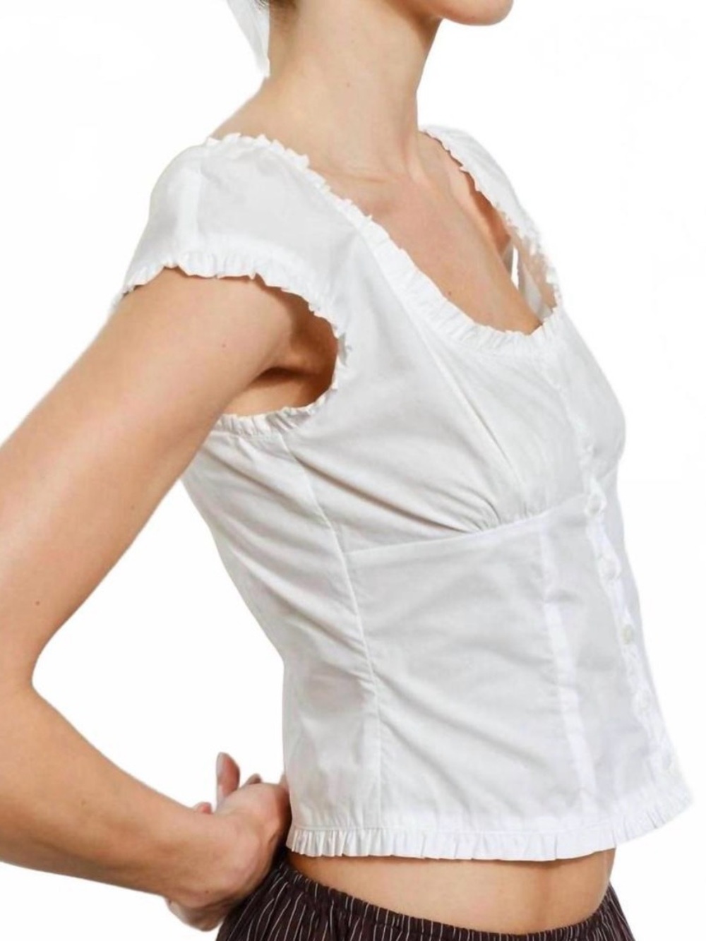 Loucia, Ingrid White Baby Ruffle Button-Front Top